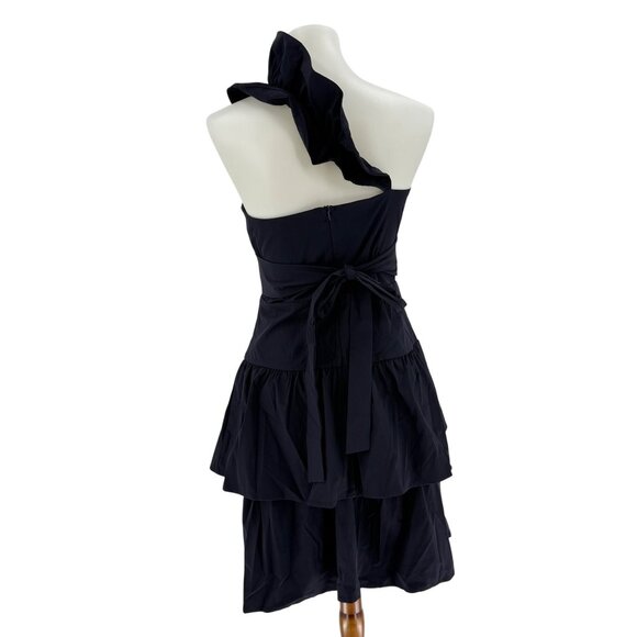 One-Shoulder Ruffle Midi Dress M Polyester & Spandex Navy - Picture 2 of 11